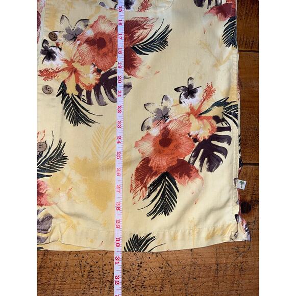 Mens Island Shores Yellow 100% Silk Tropical Floral Print Hawaiian Shirt XL - Picture 7 of 7